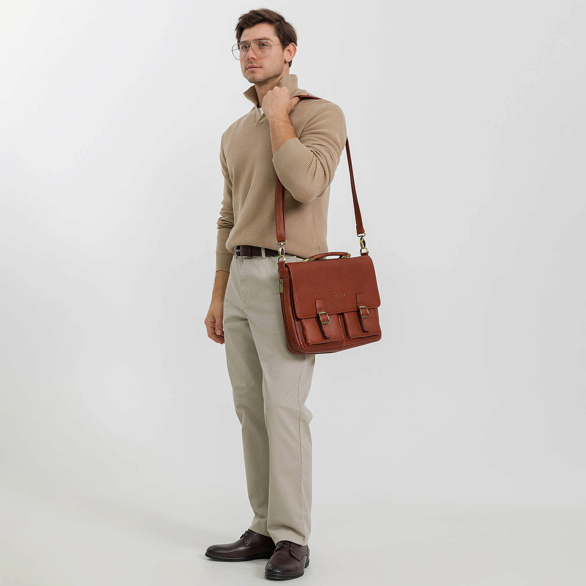 Портфель Dr.Koffer из натуральной кожи светло-коричневый