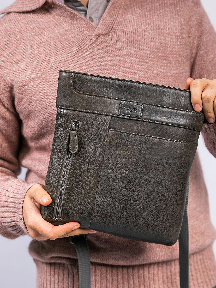 Сумка через плечо Dr. Koffer из натуральной кожи серая