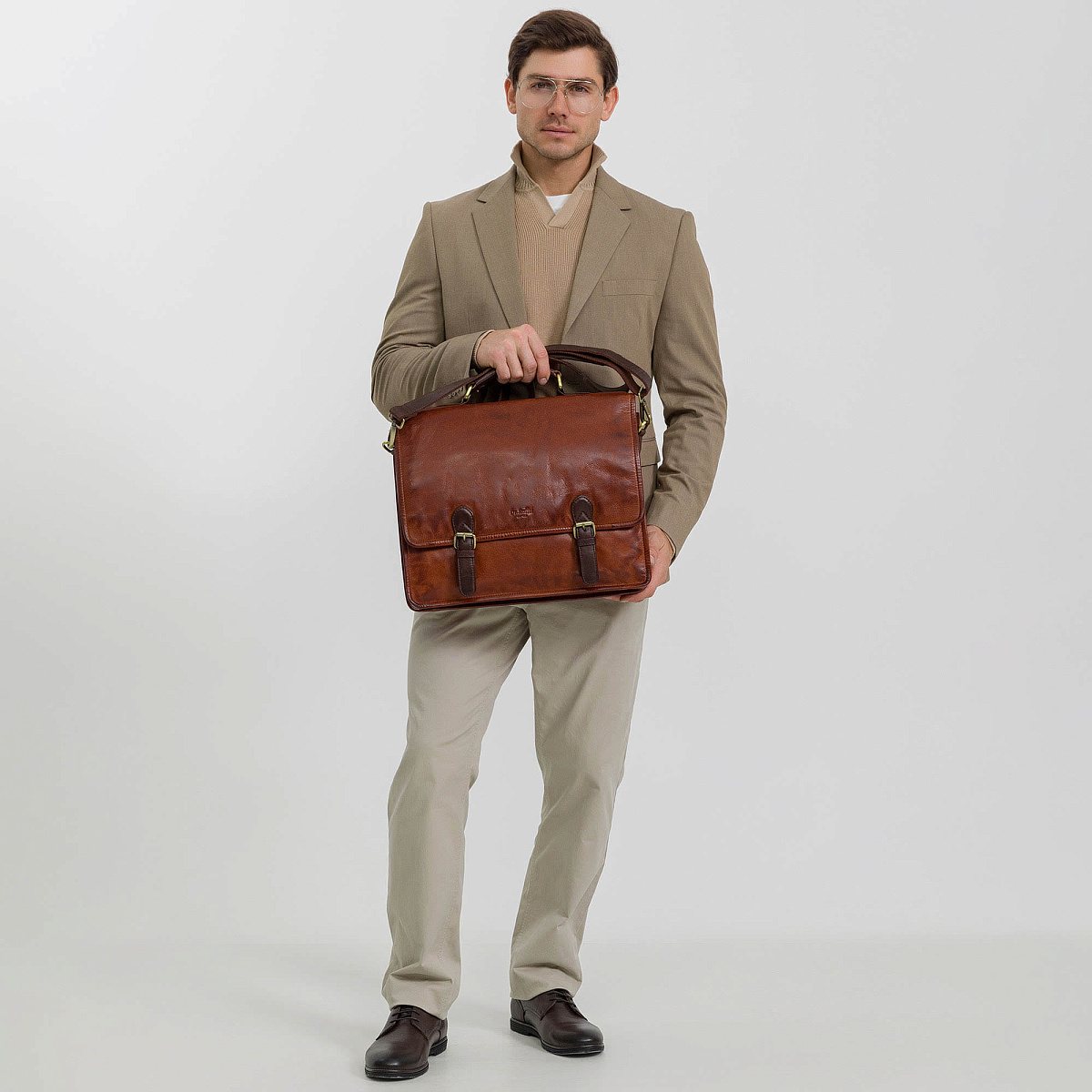 Портфель Dr.Koffer из натуральной кожи светло-коричневый