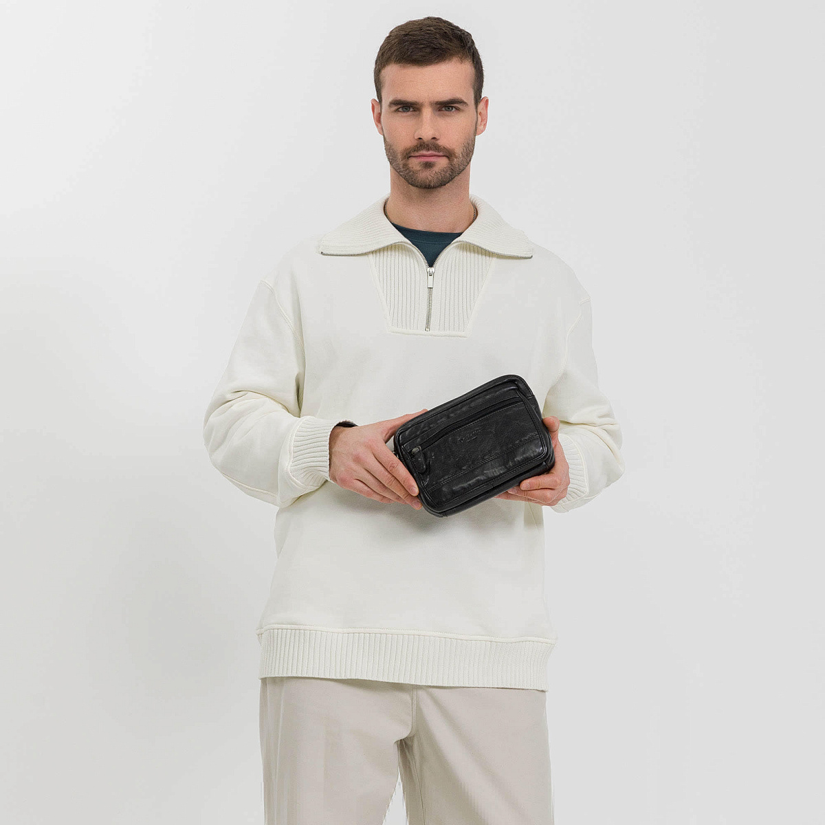 Сумка барсетка из натуральной кожи Dr. Koffer черная