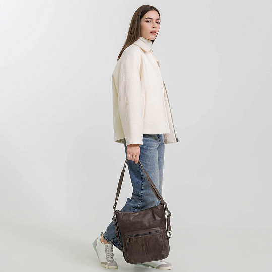 Сумка через плечо Dr.Koffer из натуральной кожи серая