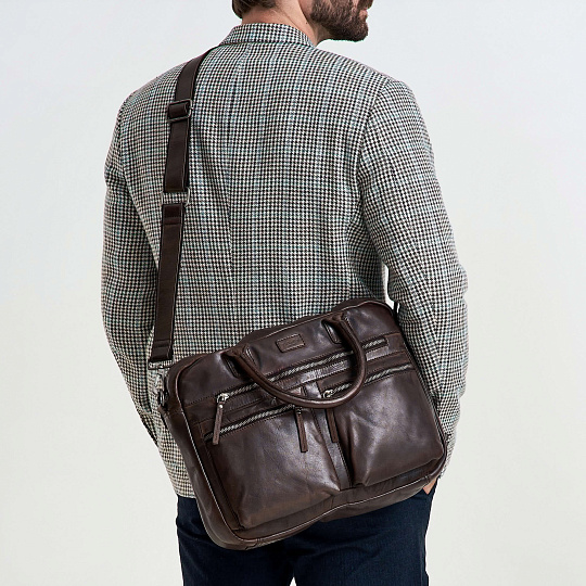 Деловая сумка Dr.Koffer из натуральной кожи темно-коричневая