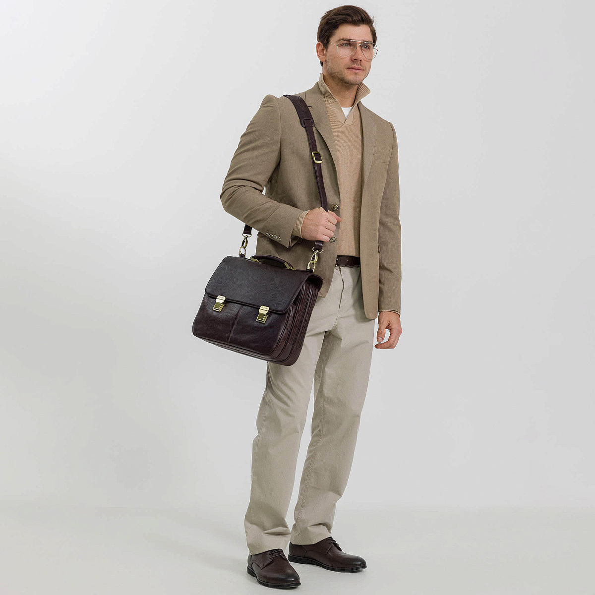 Портфель Dr.Koffer из натуральной кожи темно-коричневый