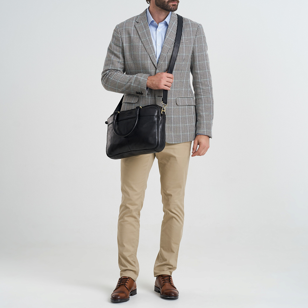 Деловая сумка Dr.Koffer из натуральной кожи черная