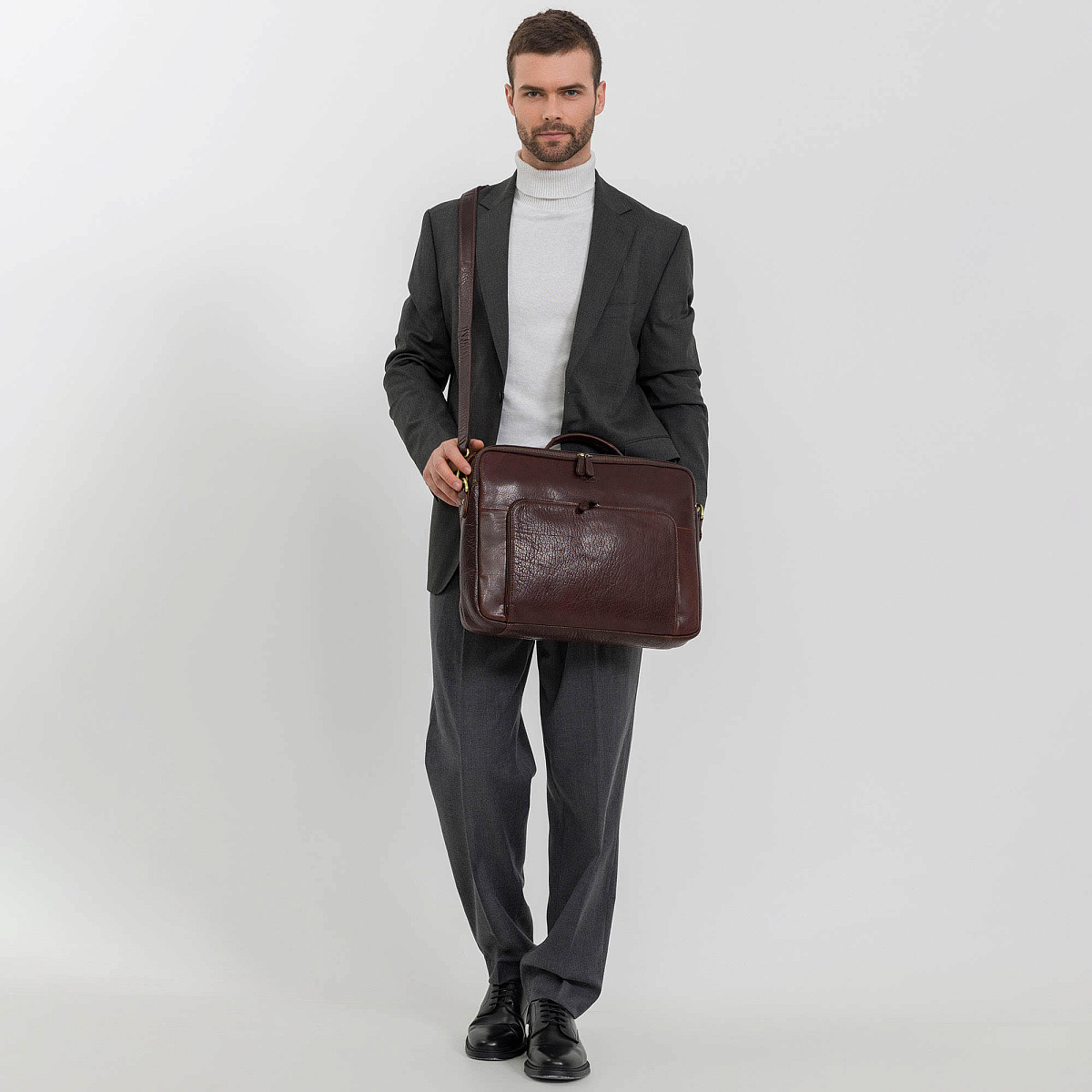 Деловая сумка Dr.Koffer из натуральной кожи темно-коричневая