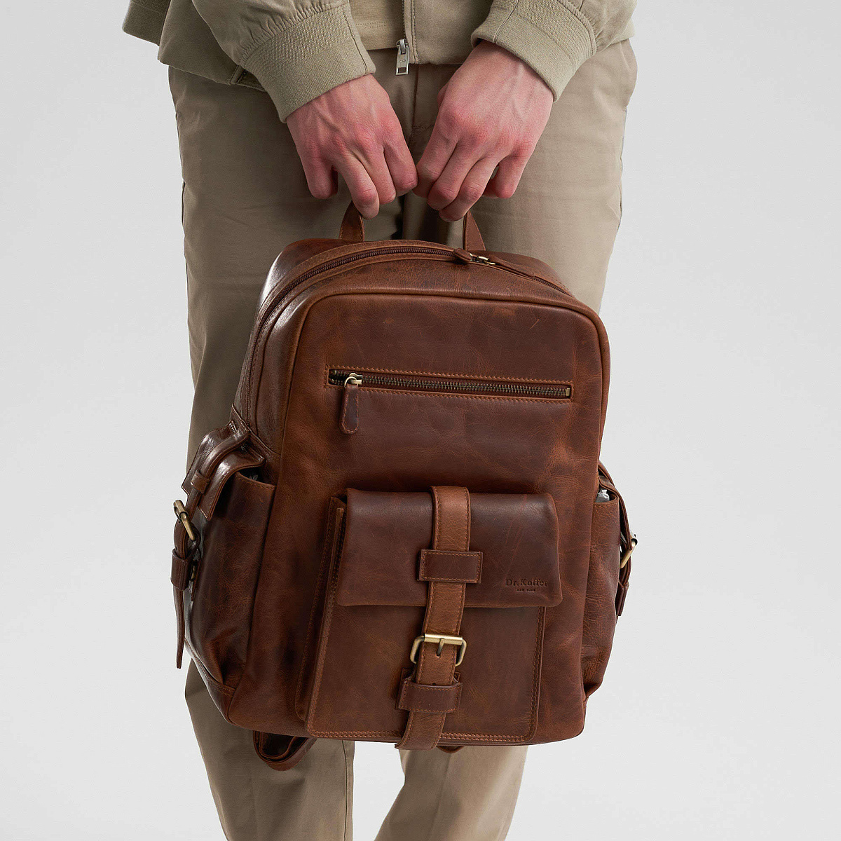 Рюкзак Dr.Koffer из натуральной кожи светло-коричневый