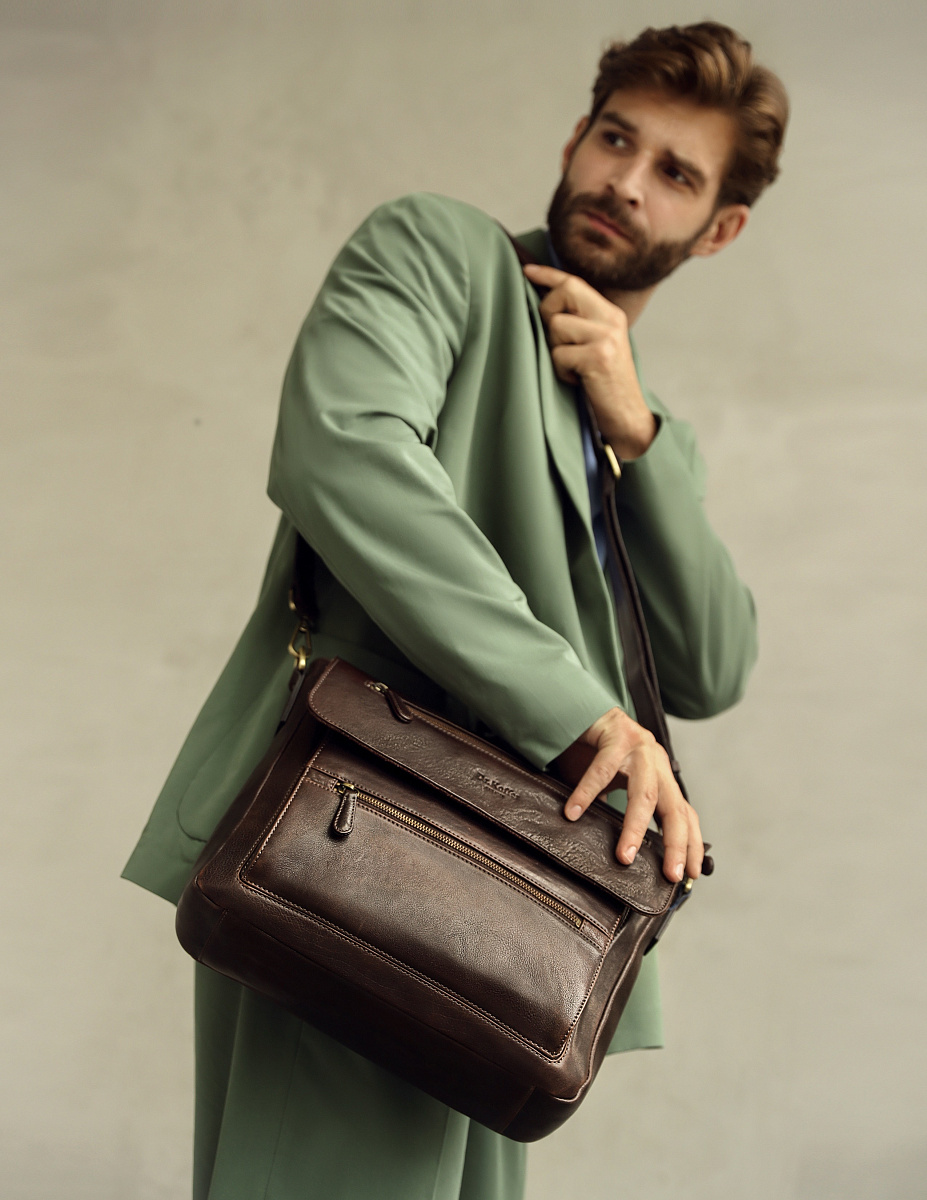 Деловая сумка Dr.Koffer из натуральной кожи темно-коричневая