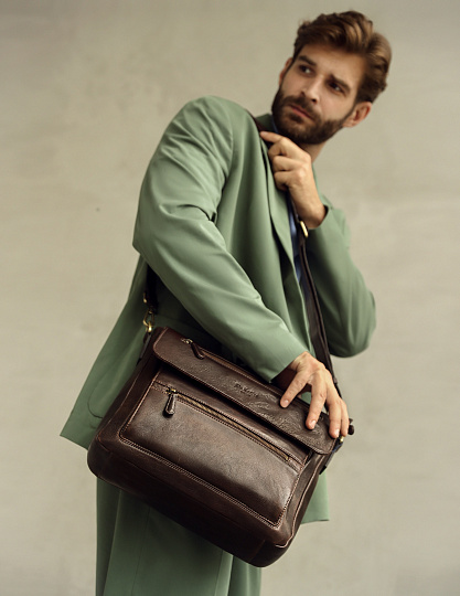 Деловая сумка Dr.Koffer из натуральной кожи темно-коричневая