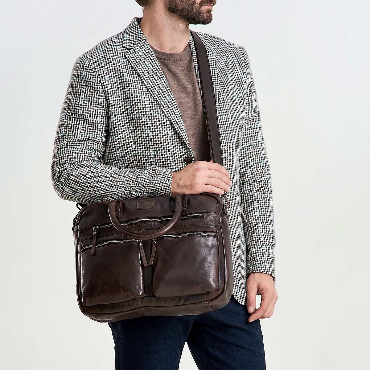 Деловая сумка Dr.Koffer из натуральной кожи темно-коричневая