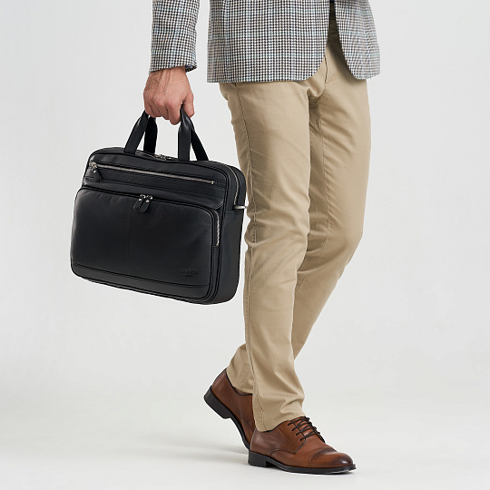 Деловая сумка Dr.Koffer из натуральной кожи черная