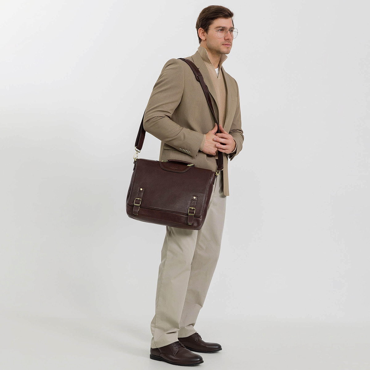 Портфель Dr.Koffer из натуральной кожи темно-коричневый