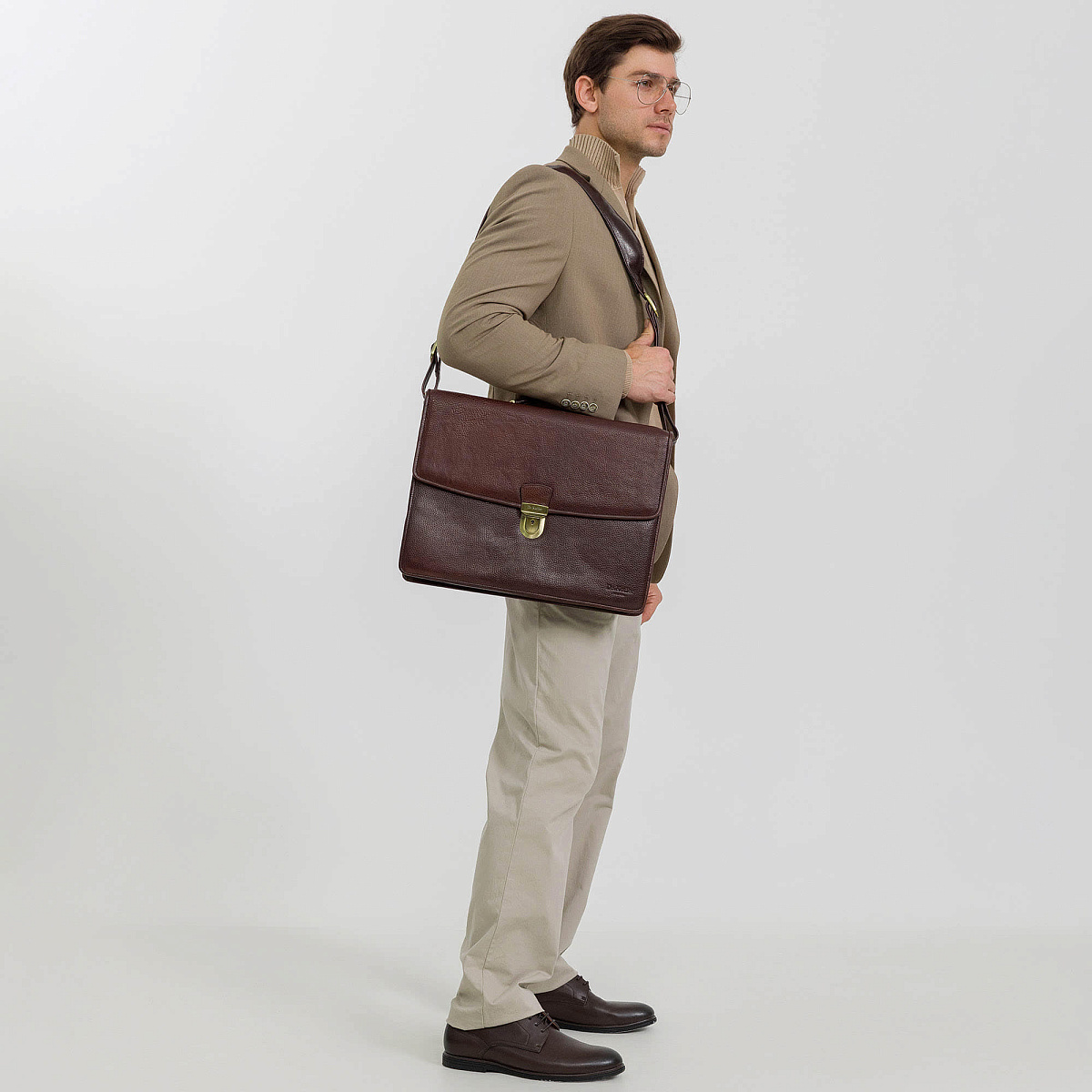 Портфель Dr.Koffer из натуральной кожи темно-коричневый