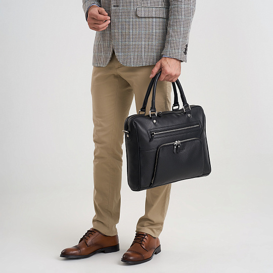 Деловая сумка Dr.Koffer из натуральной кожи черная