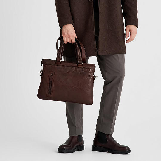 Деловая сумка Dr.Koffer из натуральной кожи темно-коричневая