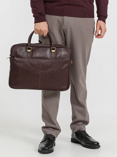 Деловая сумка Dr.Koffer из натуральной кожи темно-коричневая