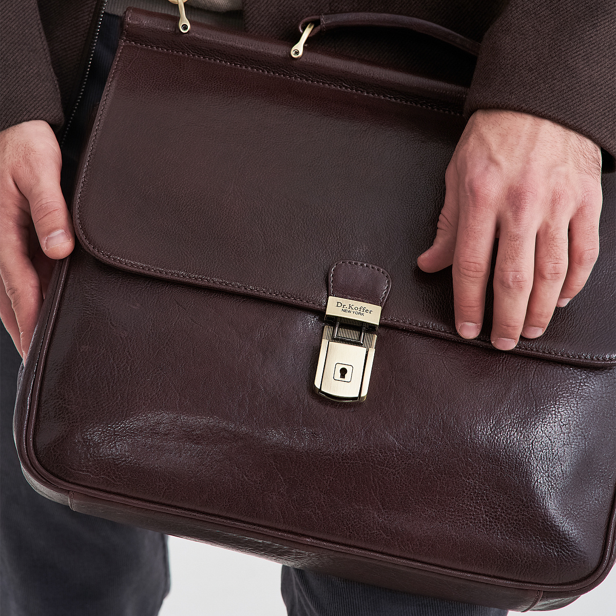 Портфель Dr.Koffer из натуральной кожи темно-коричневый