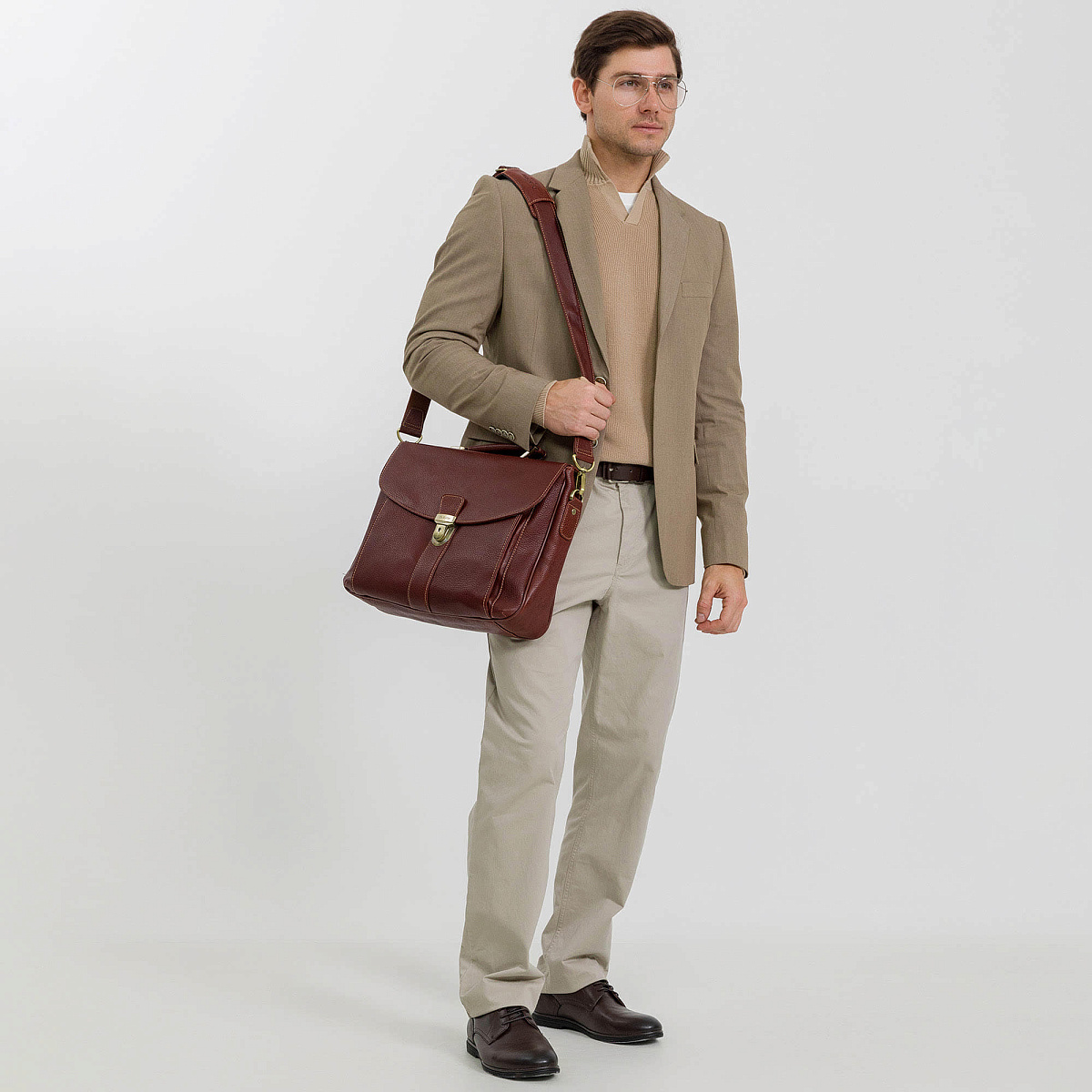 Портфель Dr.Koffer из натуральной кожи светло-коричневый