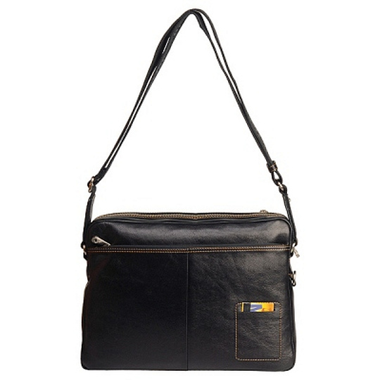 Прямоугольная мужская черного цвета сумка с коричневой отделкой Dr.Koffer B402320-02-04