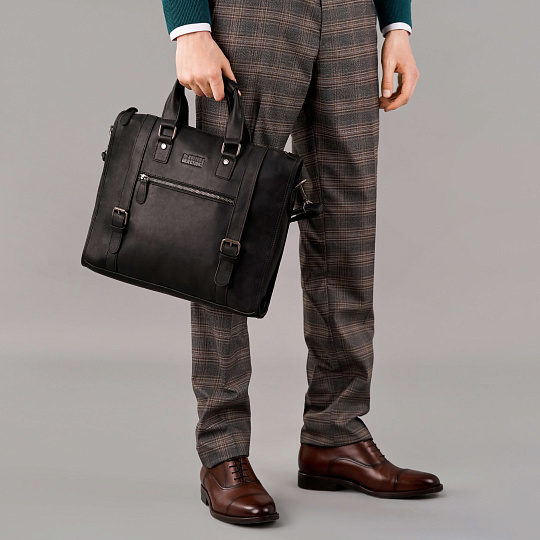 Деловая сумка Dr.Koffer из натуральной кожи черная