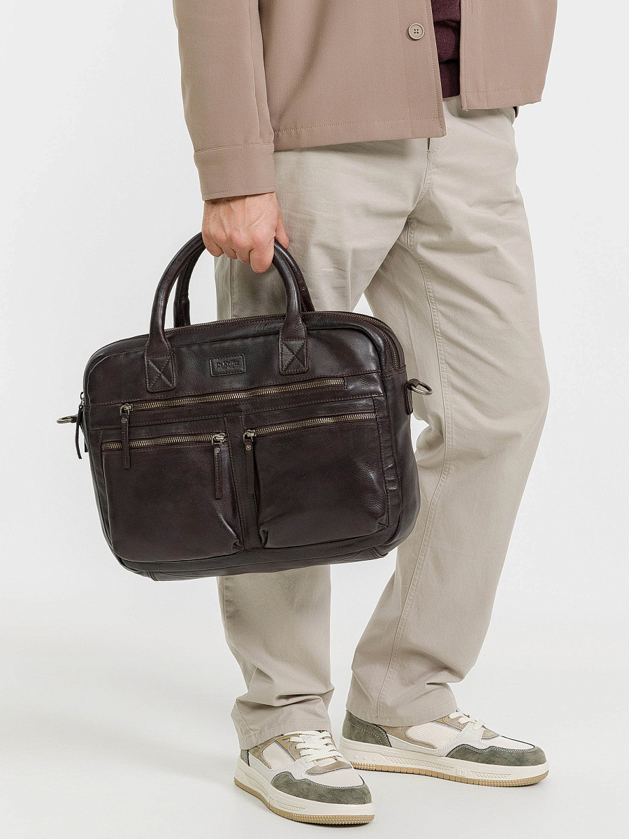 Деловая сумка Dr.Koffer из натуральной кожи темно-коричневая