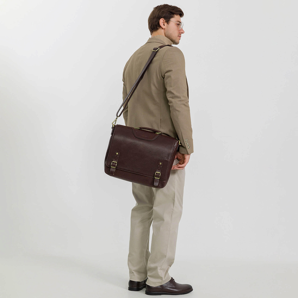 Портфель Dr.Koffer из натуральной кожи темно-коричневый