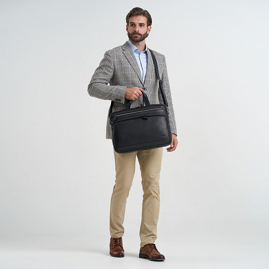 Деловая сумка Dr.Koffer из натуральной кожи черная