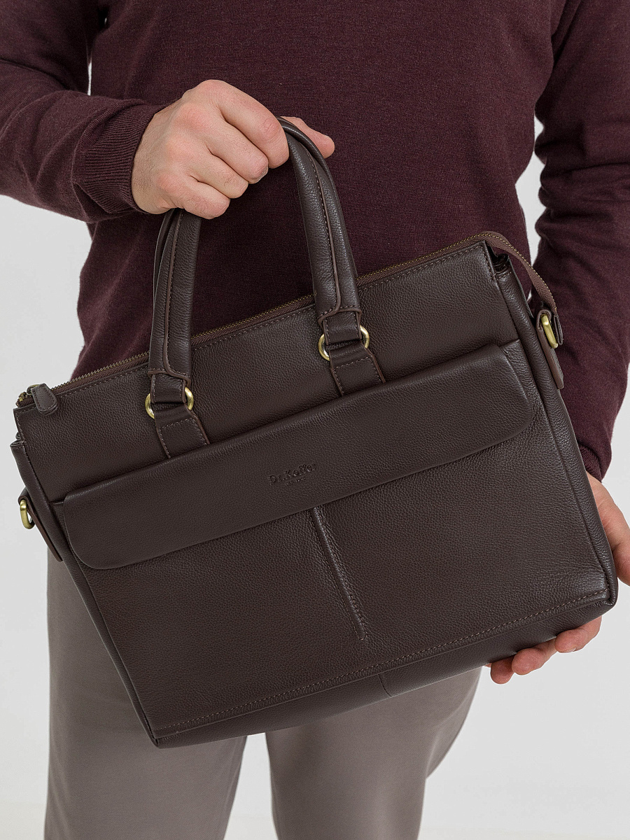 Деловая сумка Dr.Koffer из натуральной кожи темно-коричневая