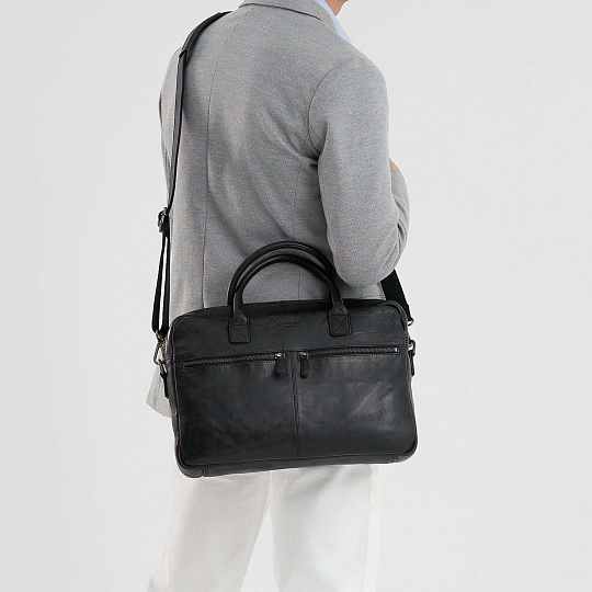 Деловая сумка Dr.Koffer из натуральной кожи черная