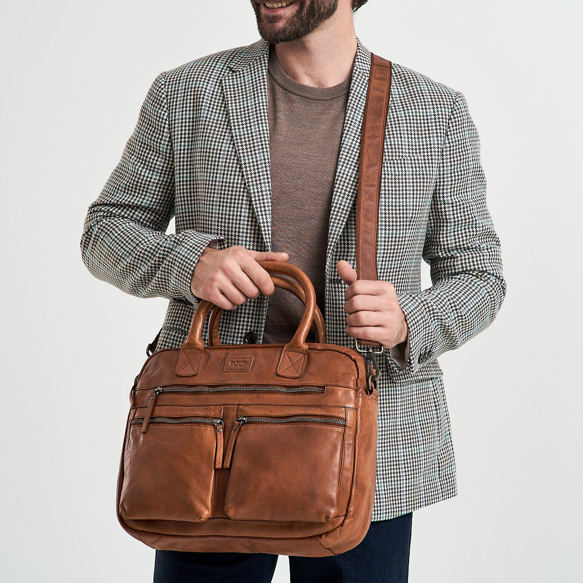 Деловая сумка Dr.Koffer из натуральной кожи коричневая