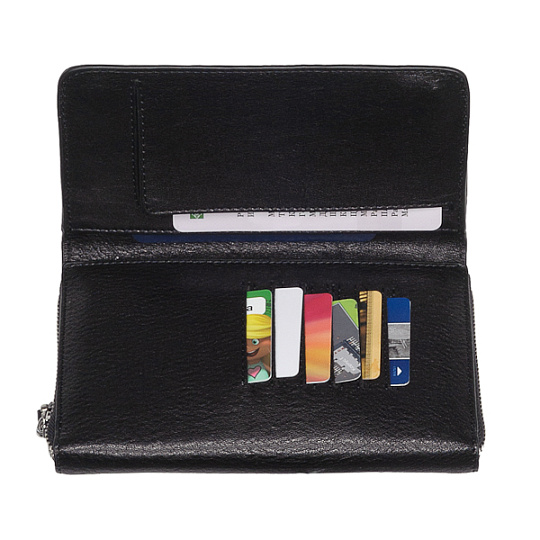 Мужская сумка-визитка черного цвета с выносной секцией банковских карт и квитанций Dr.Koffer B402492-02-04