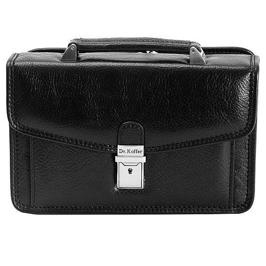 Мужская сумка-визитка из черной кожи с распашной секцией на круговой молнии Dr.Koffer B402309-02-04