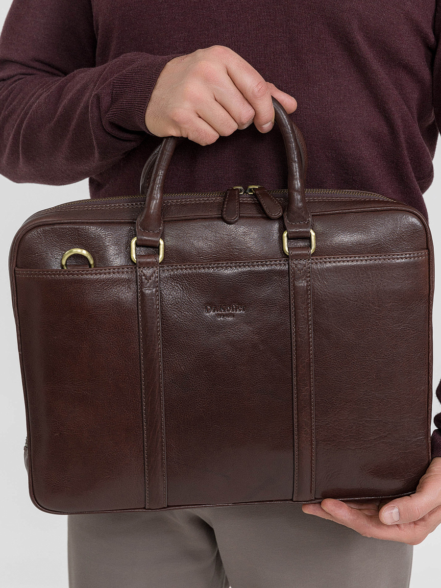 Деловая сумка Dr.Koffer из натуральной кожи темно-коричневая