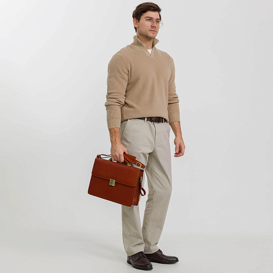 Портфель Dr.Koffer из натуральной кожи светло-коричневый