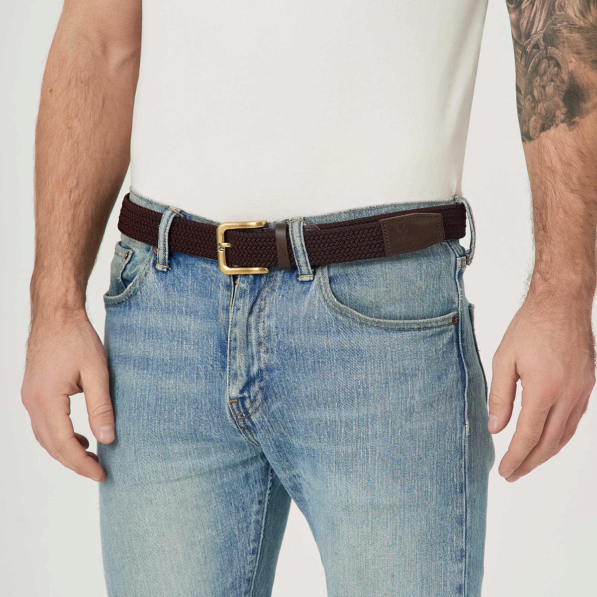 Ремень Dr.Koffer из натуральной кожи и текстиля коричневый