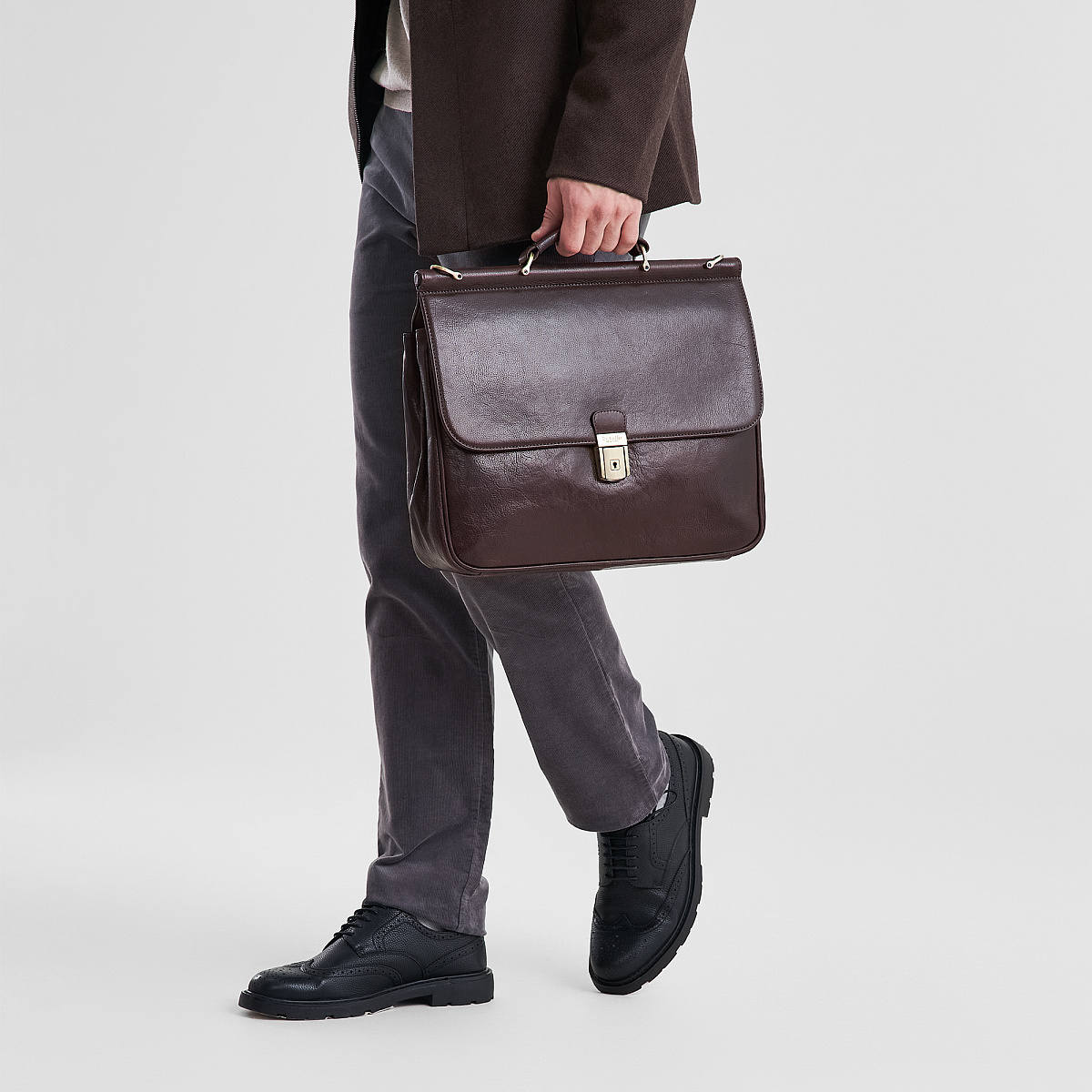 Портфель Dr.Koffer из натуральной кожи темно-коричневый