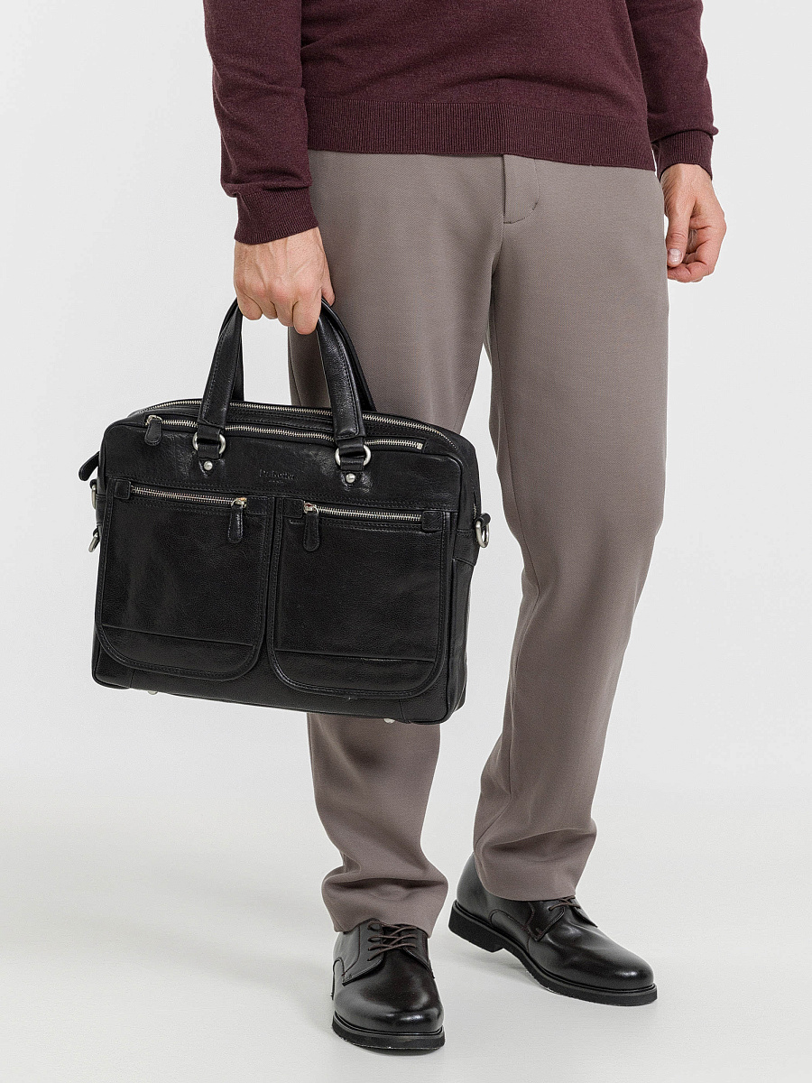 Деловая сумка Dr.Koffer из натуральной кожи черная