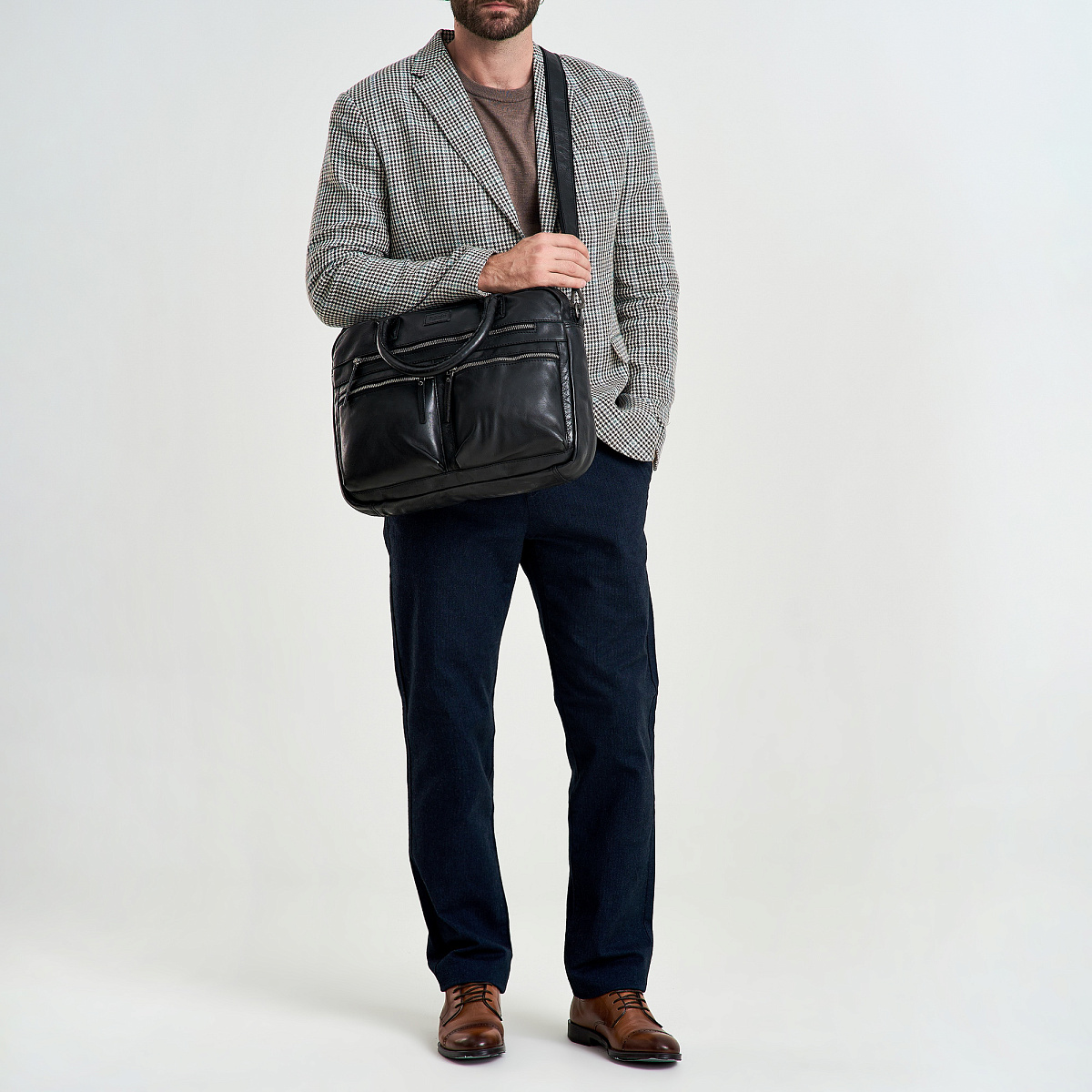 Деловая сумка Dr.Koffer из натуральной кожи черная