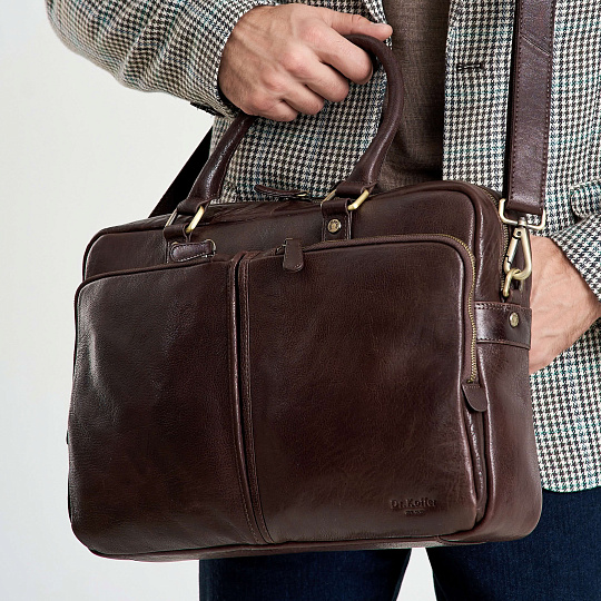 Деловая сумка Dr.Koffer из натуральной кожи темно-коричневая