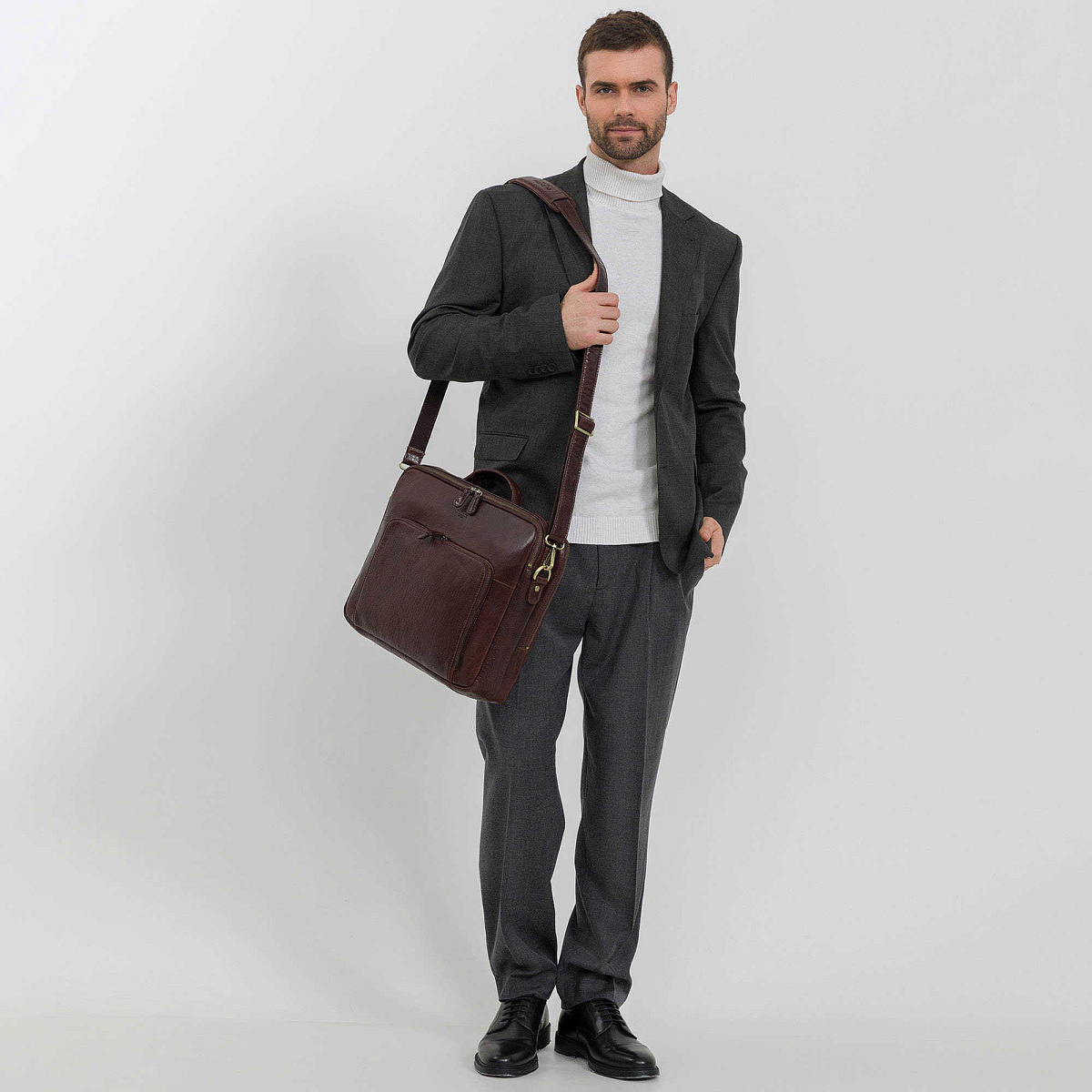 Деловая сумка Dr.Koffer из натуральной кожи темно-коричневая