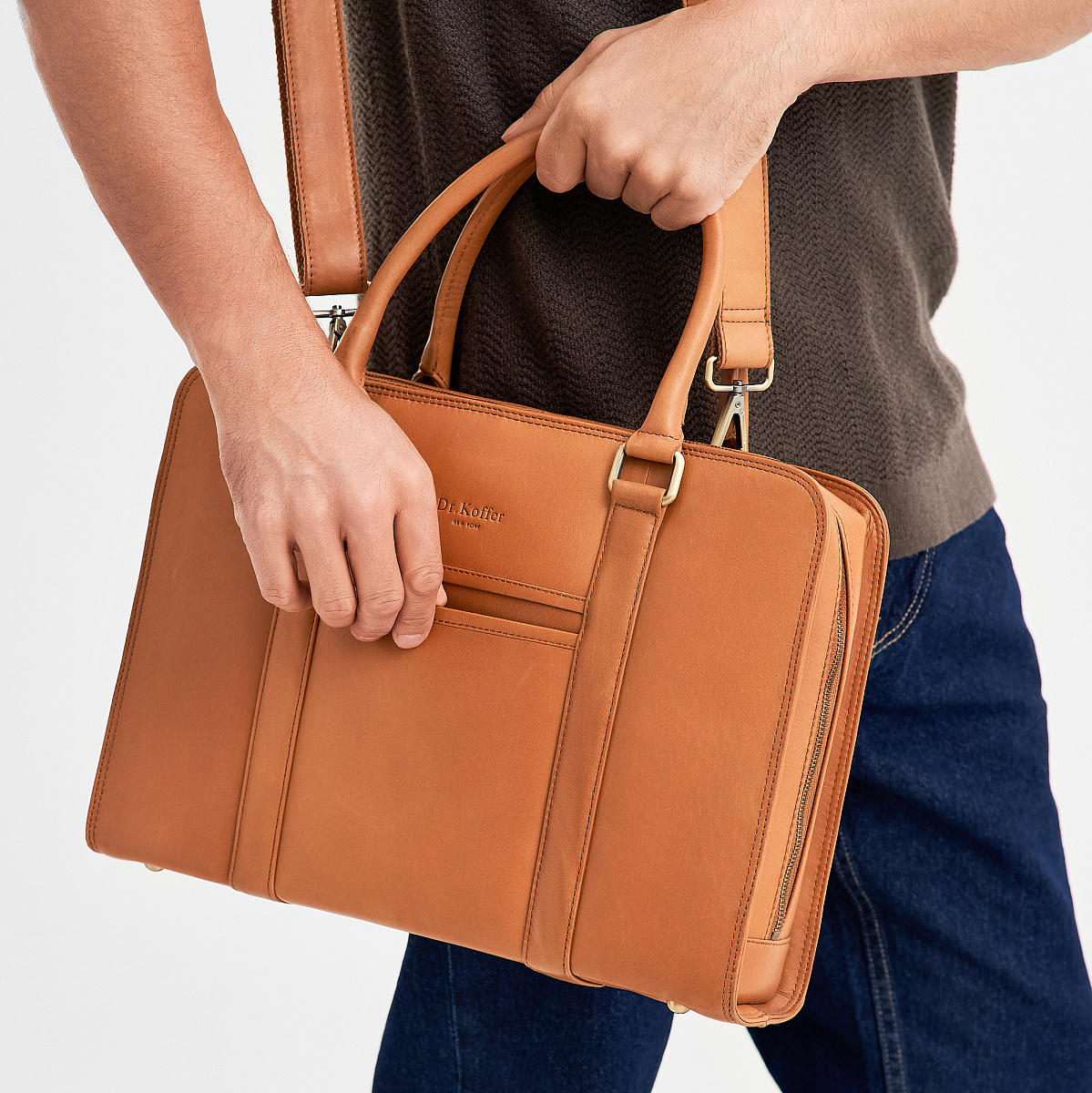 Деловая сумка Dr.Koffer из натуральной кожи коричневая