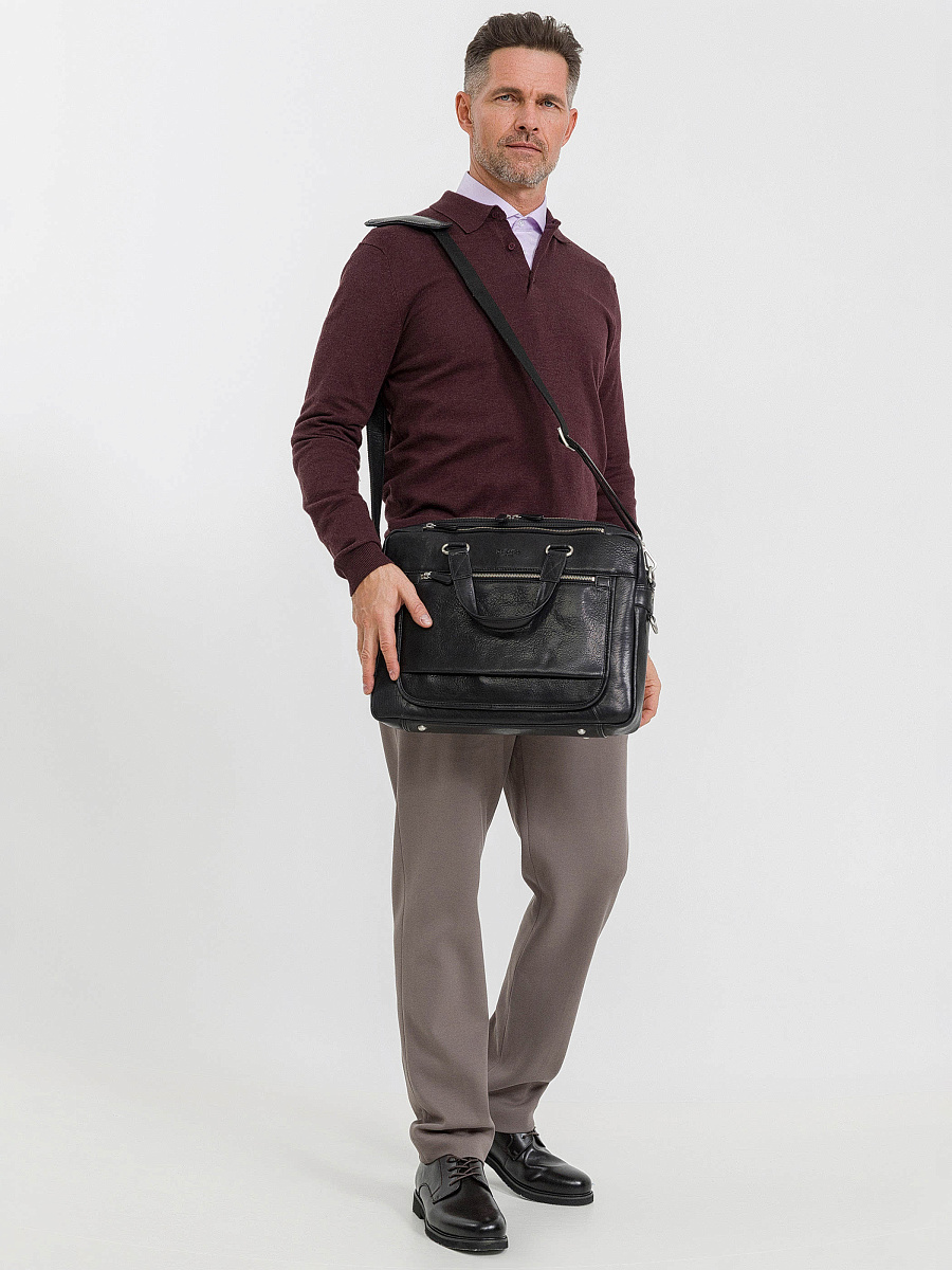 Деловая сумка Dr.Koffer из натуральной кожи черная