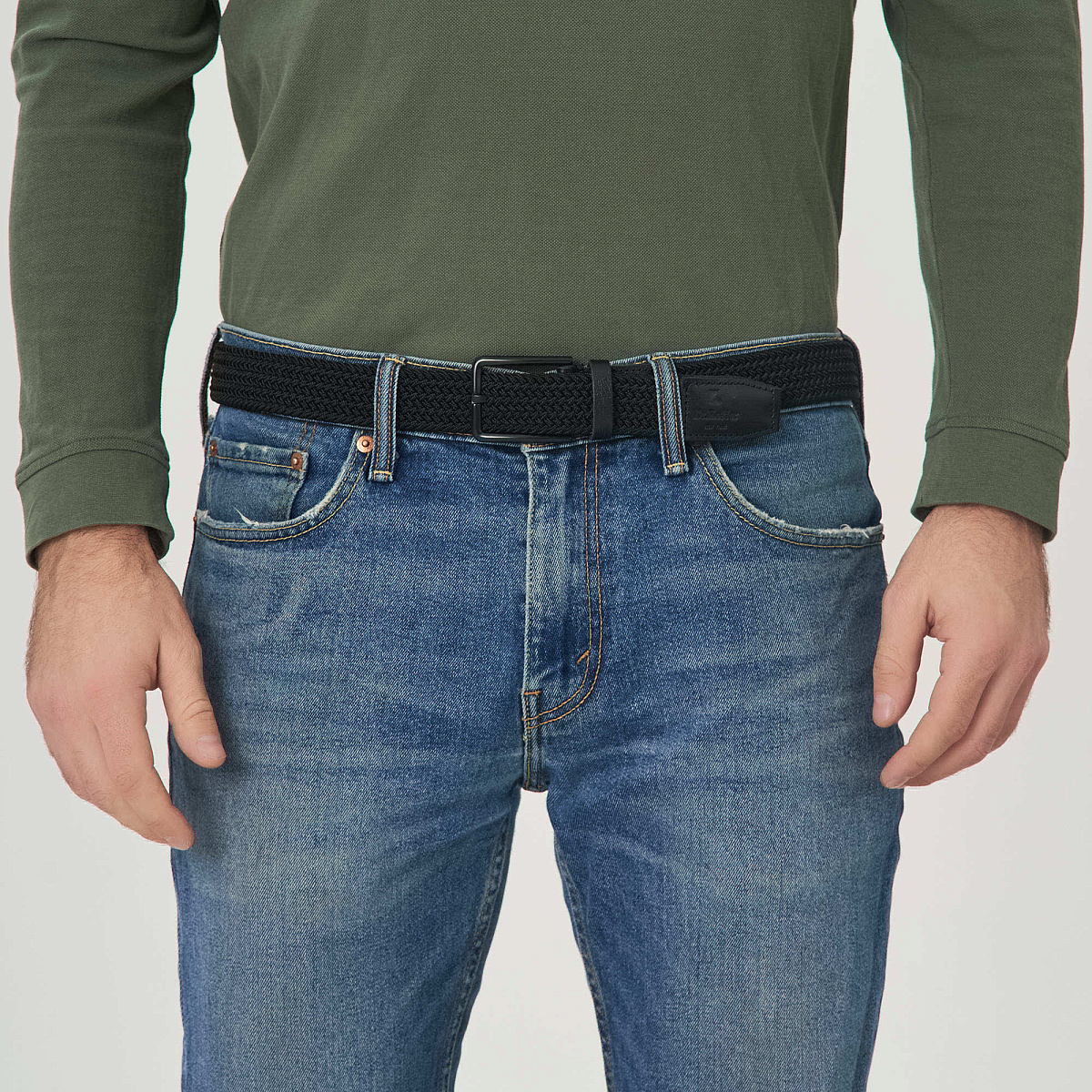 Ремень Dr.Koffer из натуральной кожи и текстиля черный