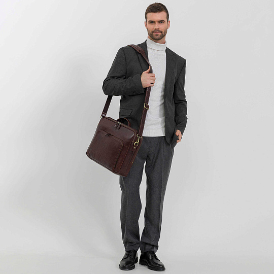 Деловая сумка Dr.Koffer из натуральной кожи темно-коричневая