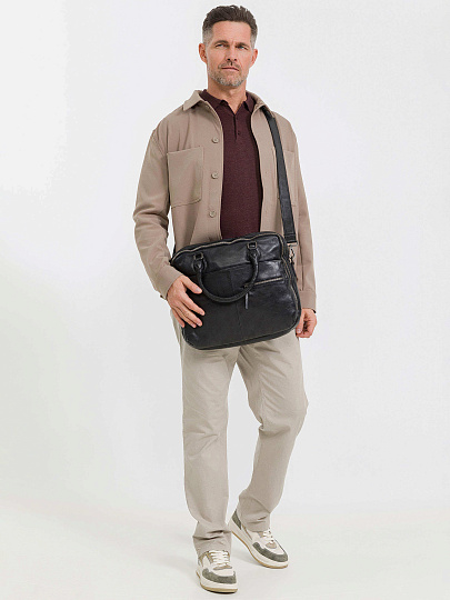 Деловая сумка Dr.Koffer из натуральной кожи черная