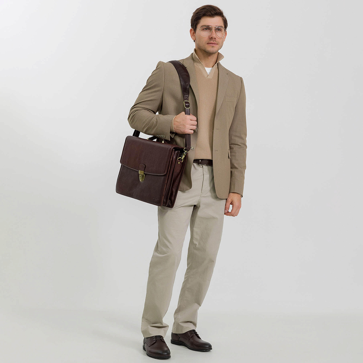 Портфель Dr.Koffer из натуральной кожи темно-коричневый