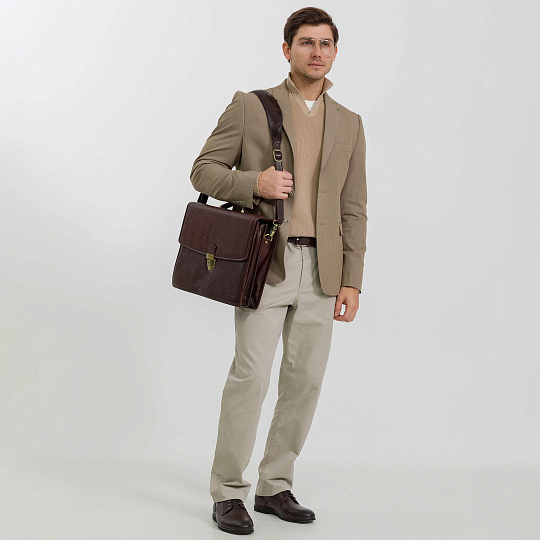 Портфель Dr.Koffer из натуральной кожи темно-коричневый