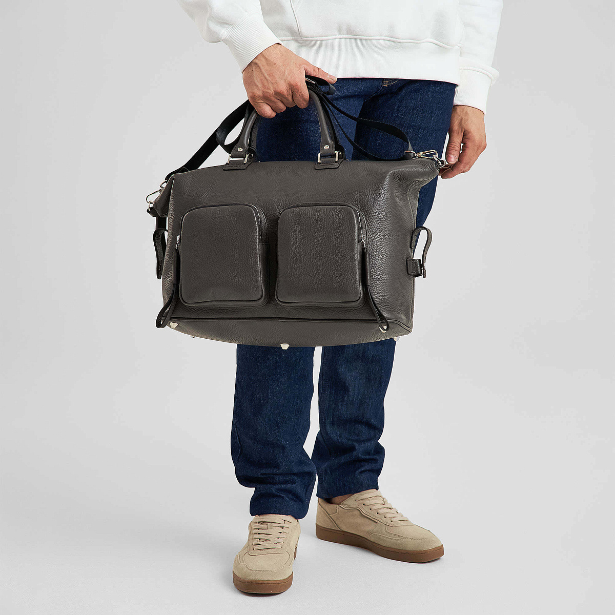 Сумка дорожная Dr.Koffer из натуральной кожи серая