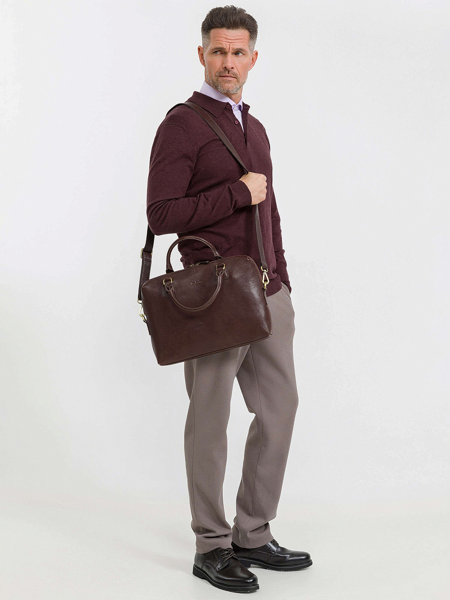Деловая сумка Dr.Koffer из натуральной кожи темно-коричневая