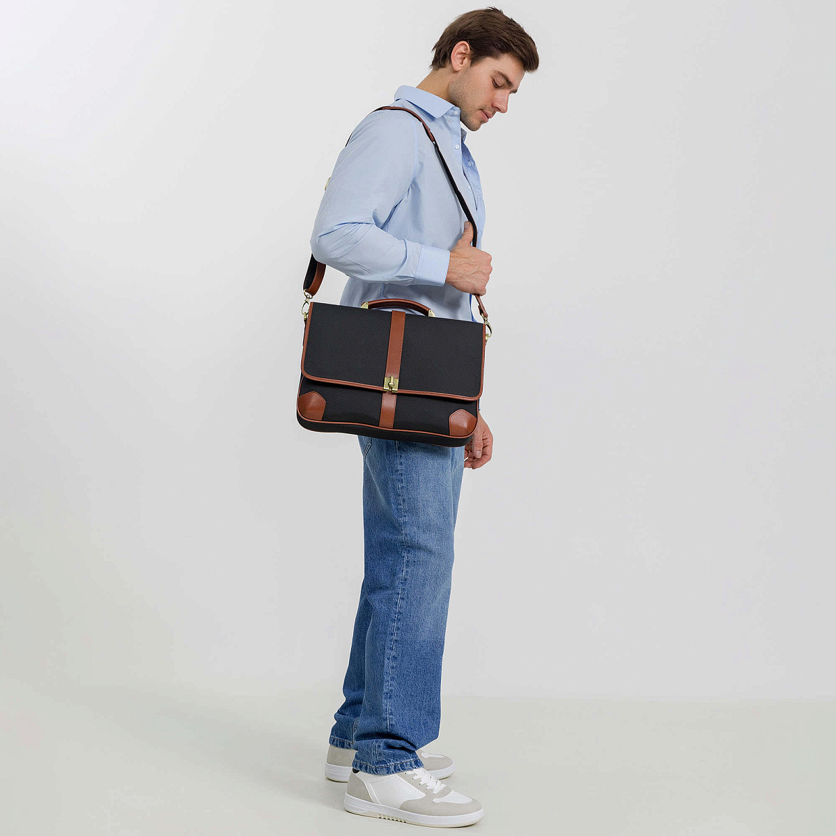 Портфель Dr.Koffer из нейлона и натуральной кожи