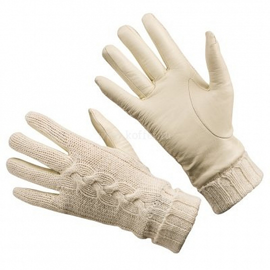 Кожаные перчатки с верхом из шерсти белые Dr.Koffer H620188-120-76
